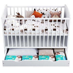 Łóżeczko Leo z otwartą szufladą