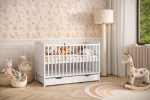 Łóżeczko dziecięce z szufladą i wyjmowanymi szczeblami