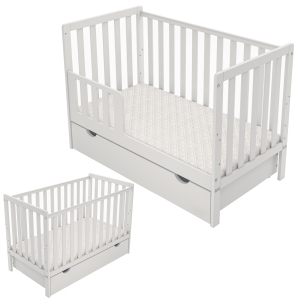 Łóżeczko dziecięce 60x120 z szufladą na białym tle