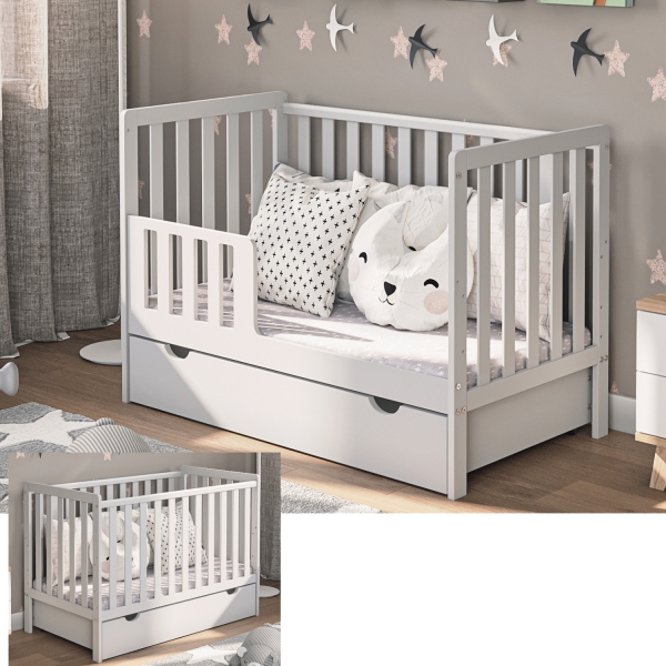 Łóżeczko LuLu z gryzakami, szufladą i barierką