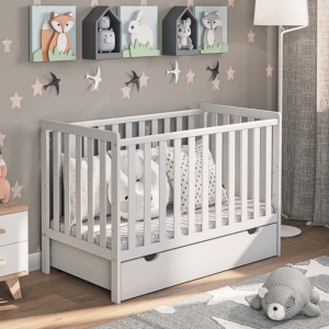 Łóżeczko niemowlęce 60x120 z szufladą i ochronnymi gryzakami