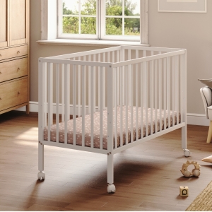 łóżeczko dziecięce 120x60 białe z kółeczkami drewniane klasyczne szczebelkowe