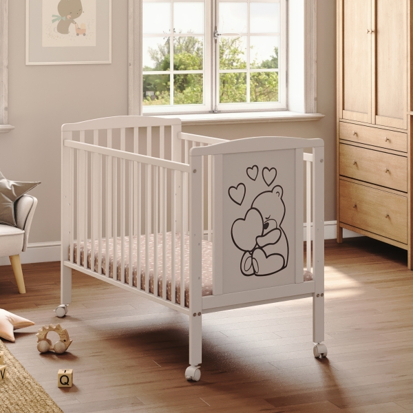 Łóżeczko dziecięce Miś Serce 120x60 cm z kółeczkami