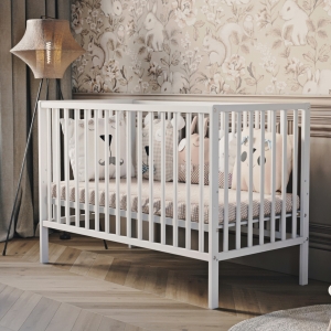 Drewniane łóżeczko dziecięce dla niemowlęcia białe bukowe