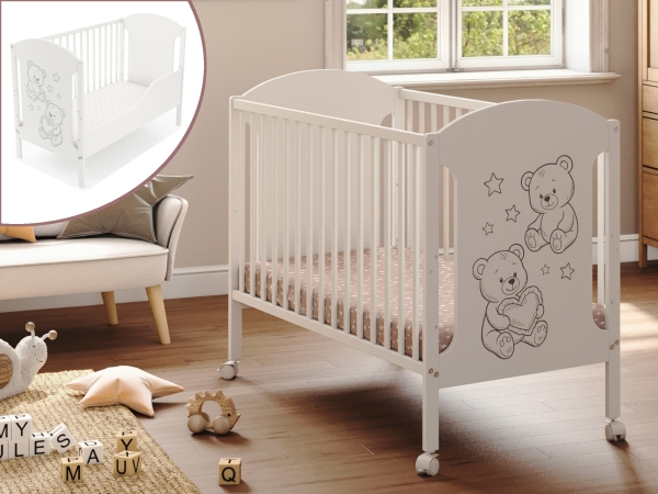 Łóżeczko dziecięce 60x120 Hugo Nest z materacem, barierką i kółkami