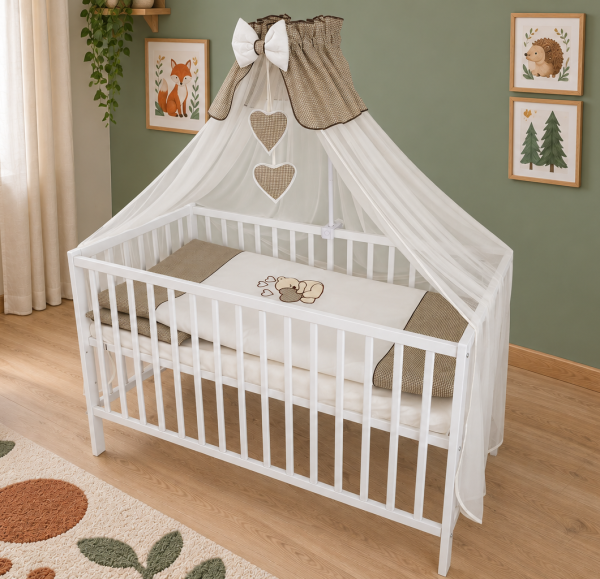 Łóżeczko dziecięce Classic Nest 120x60 z beżową pościelą – zestaw dla niemowlaka
