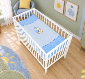 Niebieska pościel do łóżeczka niemowlęcego Classic Nest 120x60 – widok z góry